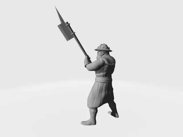 Old medieval infantry man with pole weapon 3D print model_0