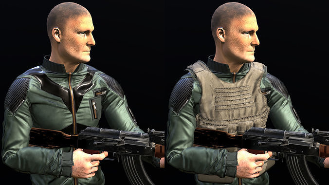 Man wiht AK-47 Low-poly 3D model