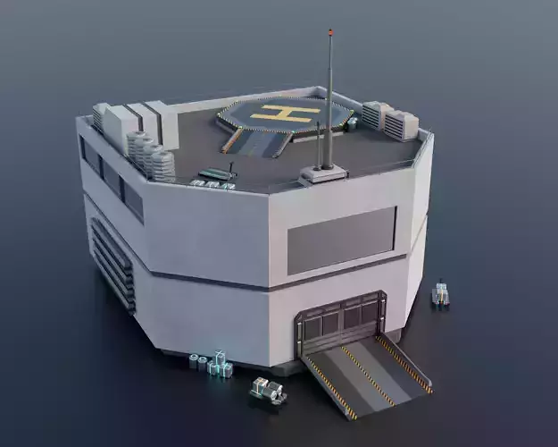 Futuristic Industrial Building Low-poly 3D model