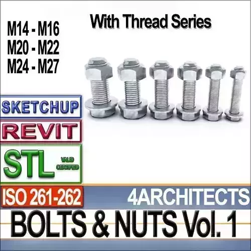 Bolts Nuts Vol 1 ISO 261 262 STL Printable Vol 1 ISO 261 262 3D print model