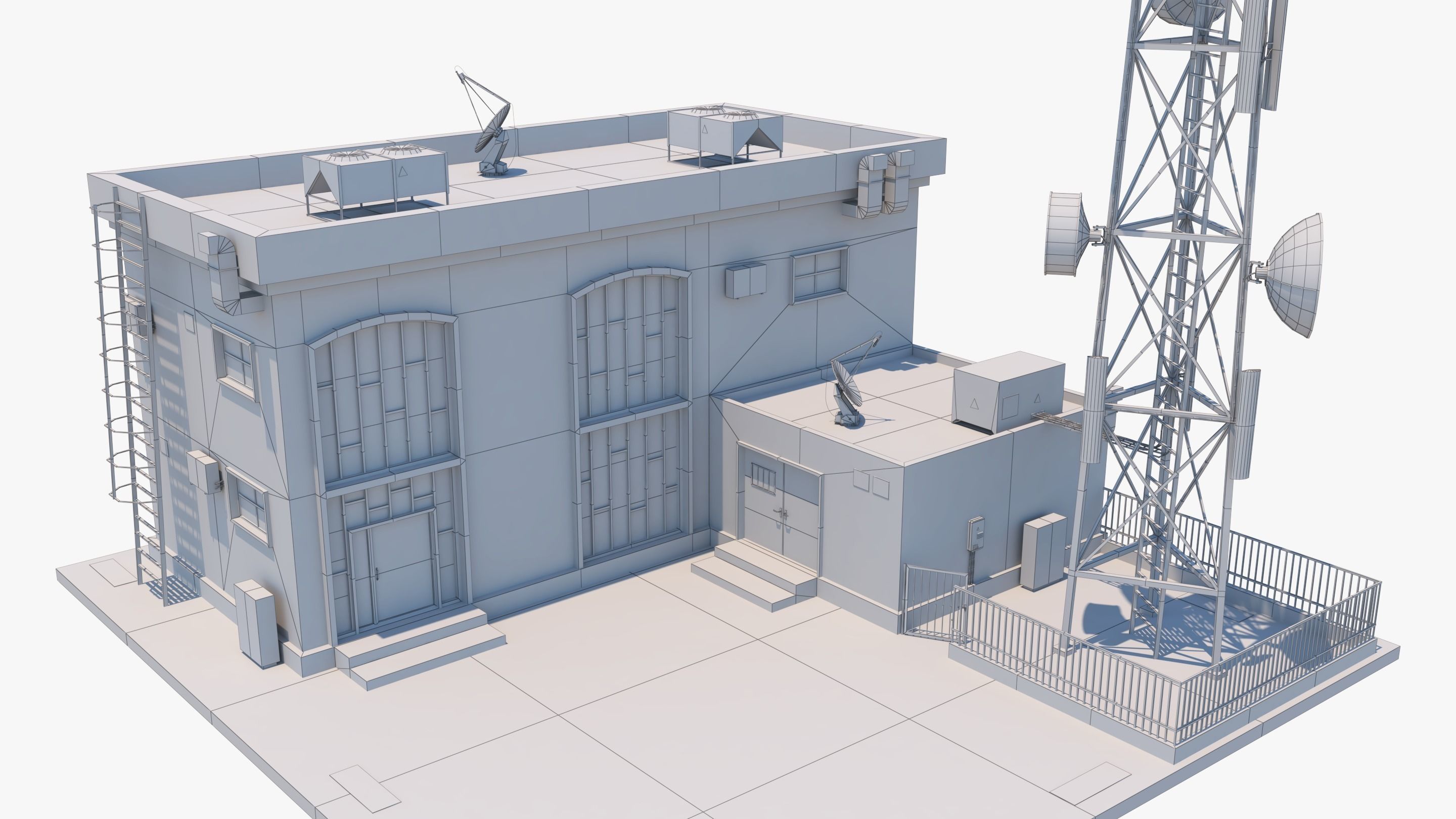 Radio Station - Communication Tower  Low-poly 3D model_7