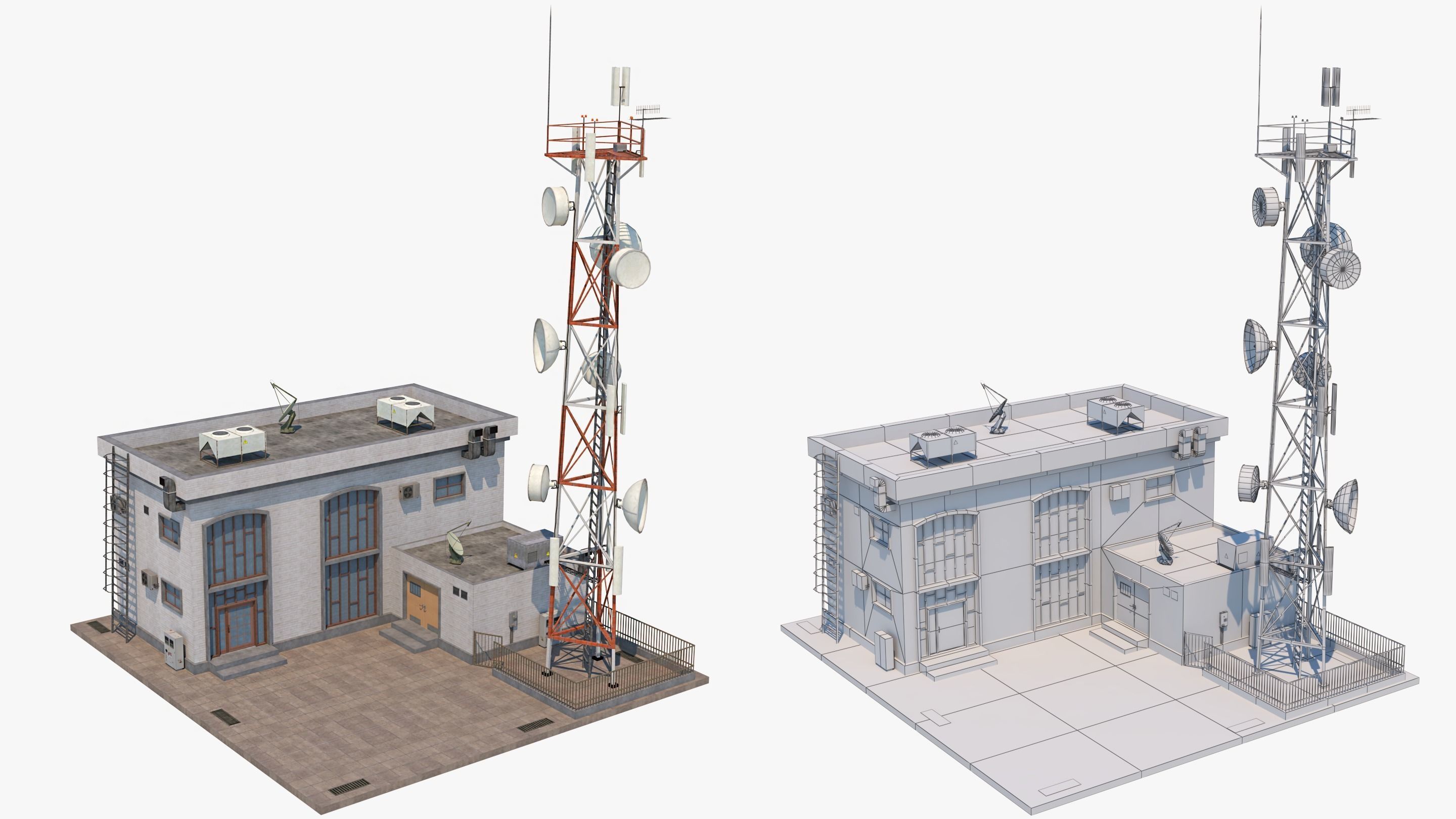 Radio Station - Communication Tower  Low-poly 3D model_1