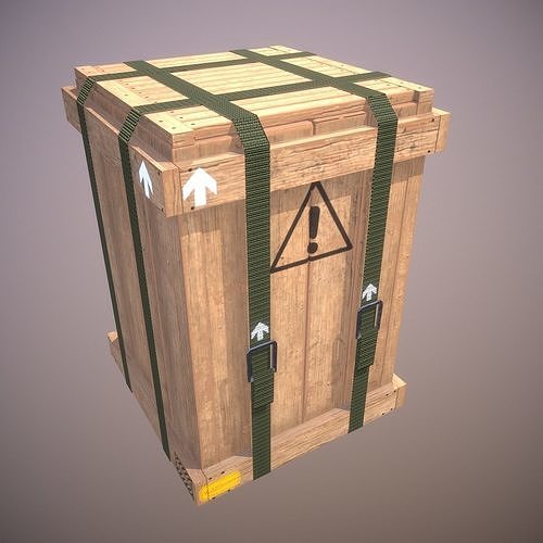 Crate wooden box with warning sign Low-poly 3D model
