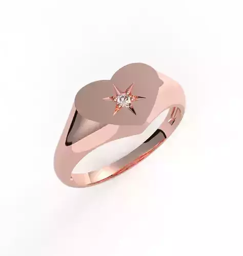 Heart Signet Ring with diamond ring 3D print model