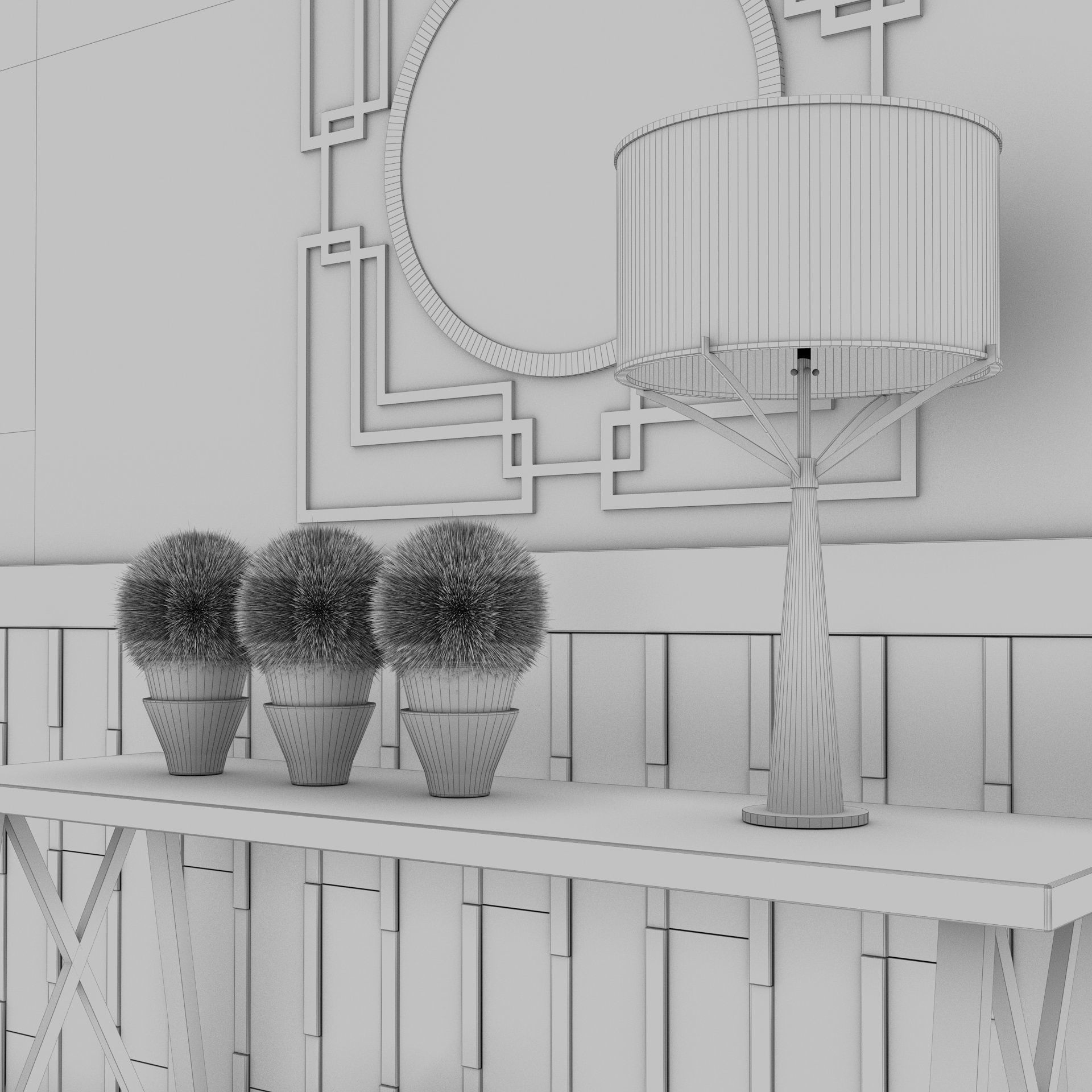 Living Room Wood Mirror Table Glass Metal Artdeco Set 3D model_12