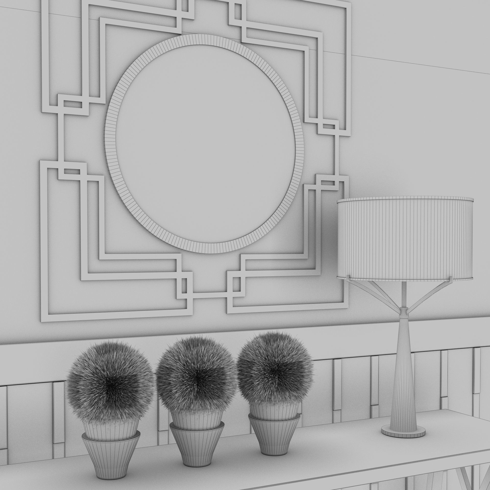 Living Room Wood Mirror Table Glass Metal Artdeco Set 3D model_11