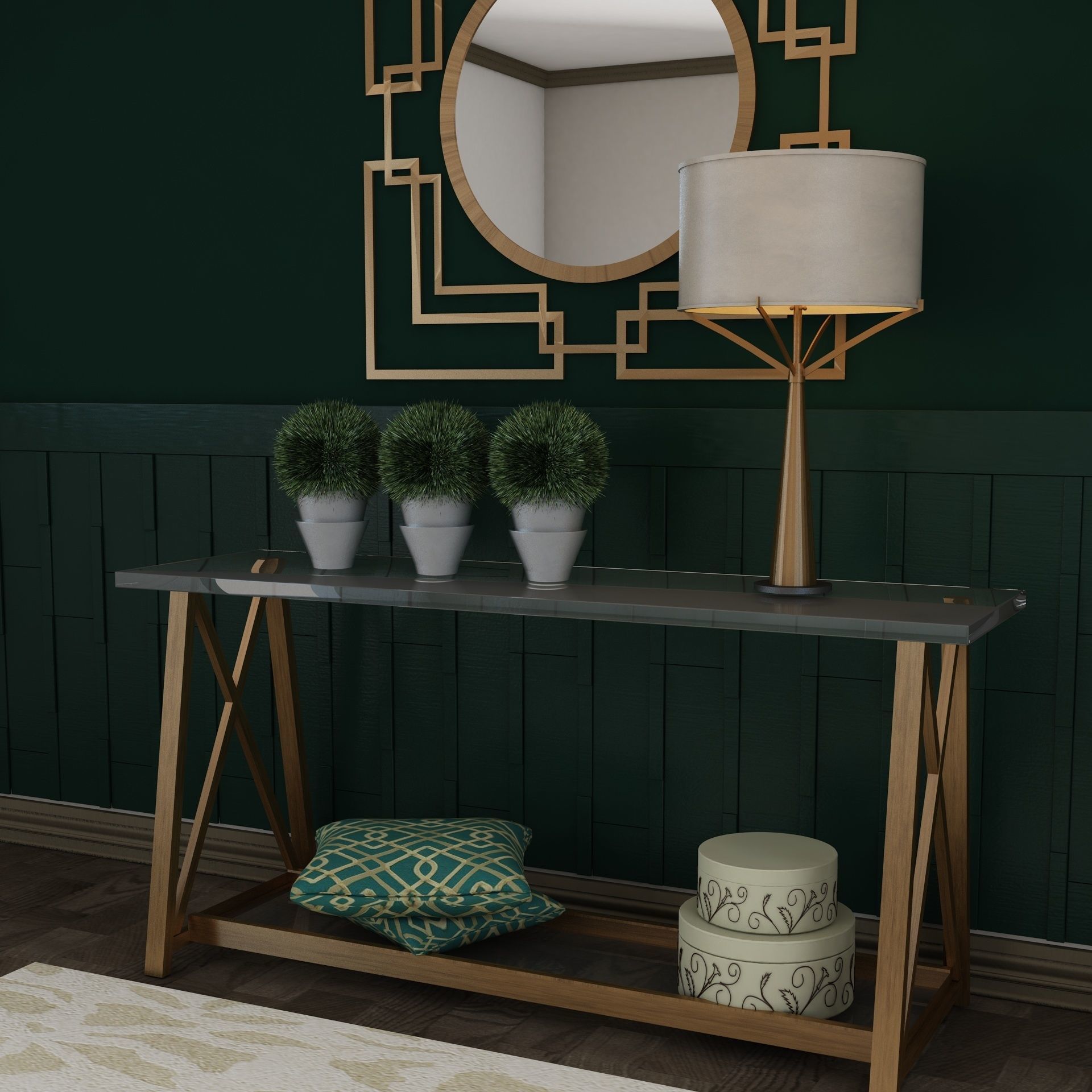 Living Room Wood Mirror Table Glass Metal Artdeco Set 3D model_7