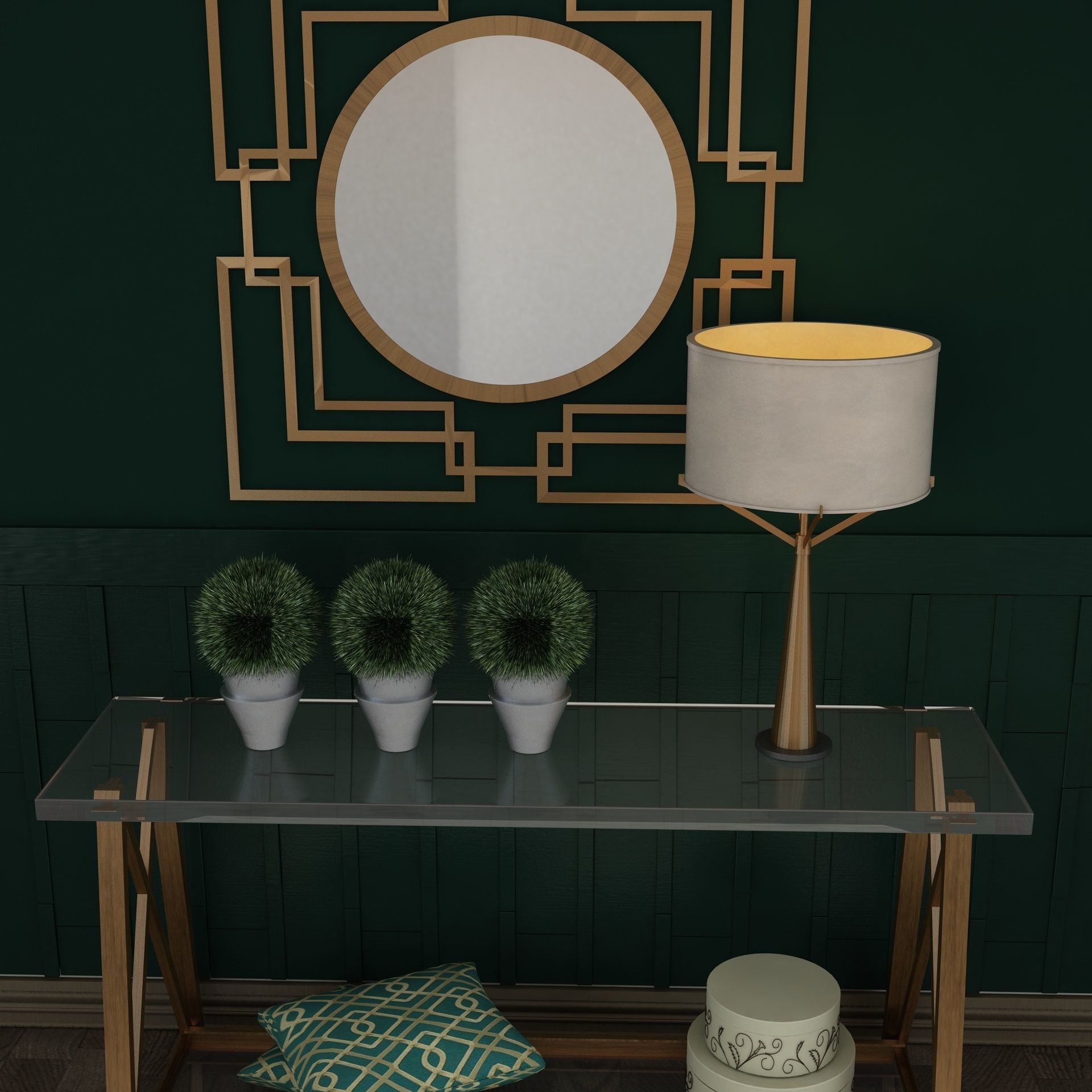 Living Room Wood Mirror Table Glass Metal Artdeco Set 3D model_9