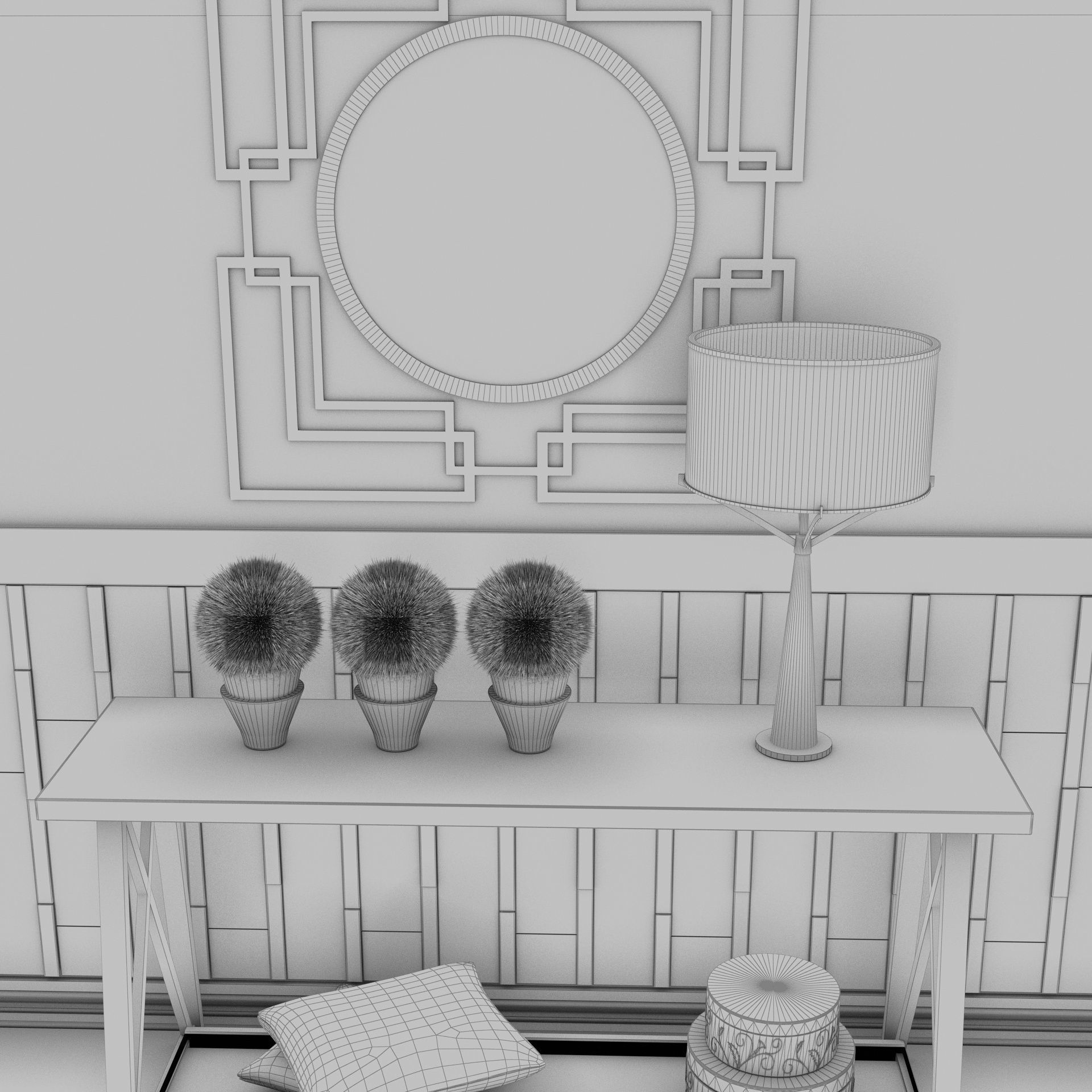 Living Room Wood Mirror Table Glass Metal Artdeco Set 3D model_19