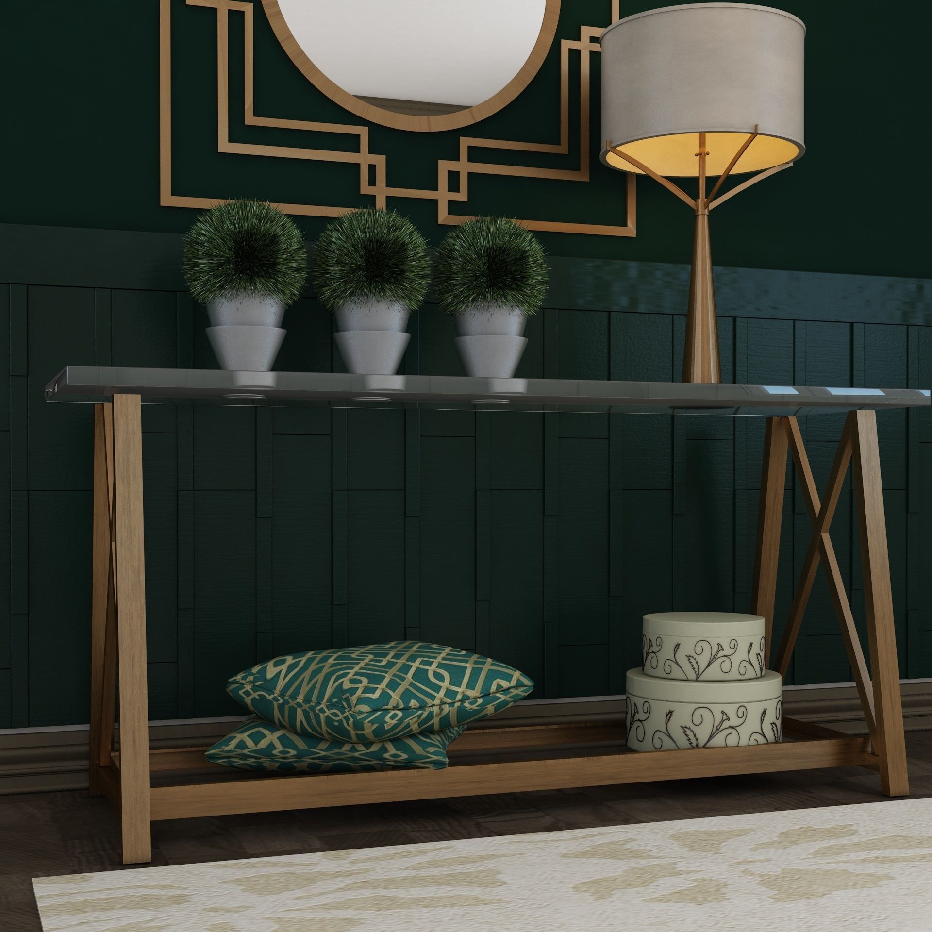 Living Room Wood Mirror Table Glass Metal Artdeco Set 3D model_5