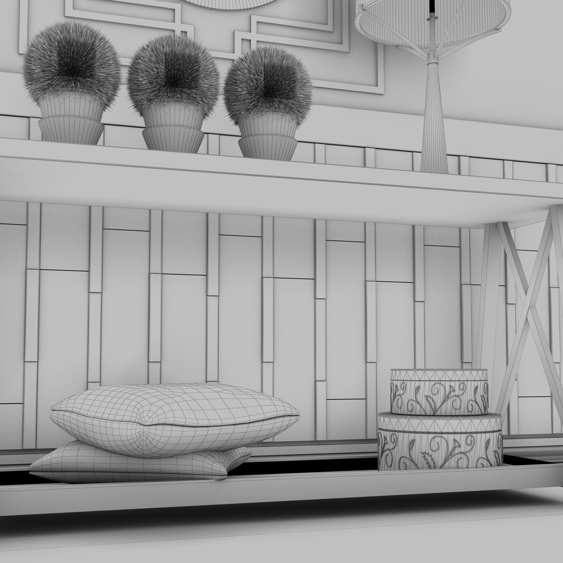 Living Room Wood Mirror Table Glass Metal Artdeco Set 3D model_17