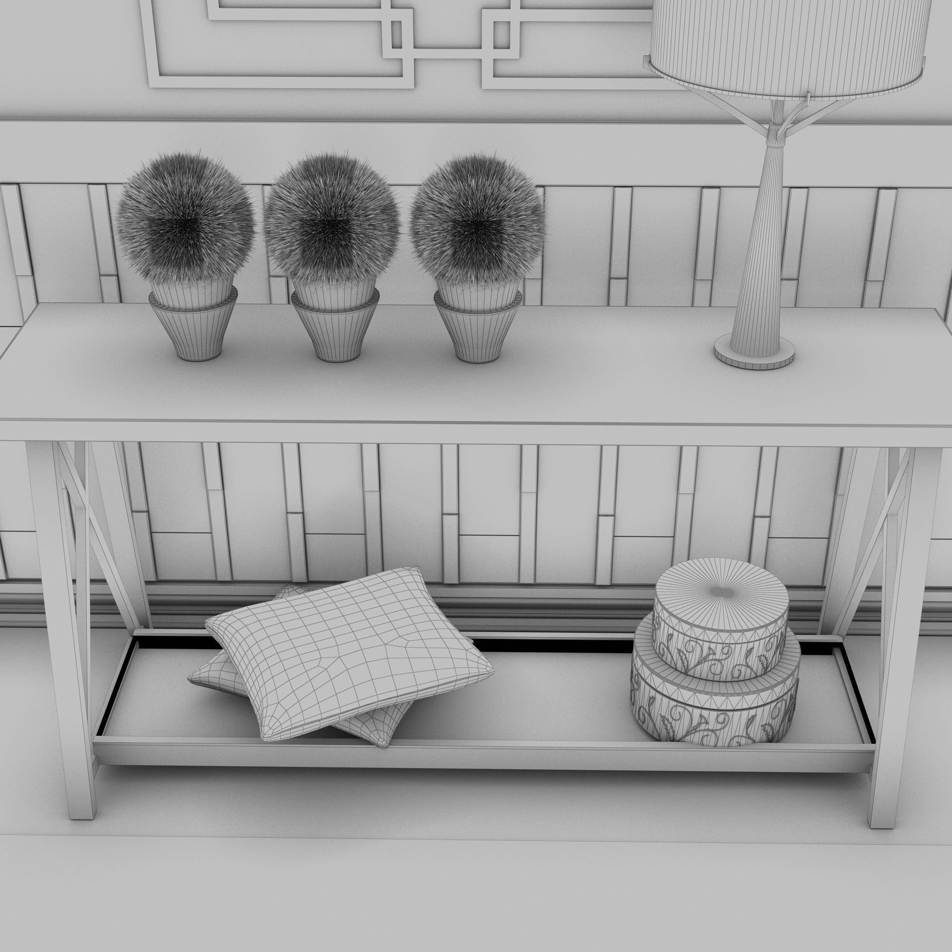 Living Room Wood Mirror Table Glass Metal Artdeco Set 3D model_15