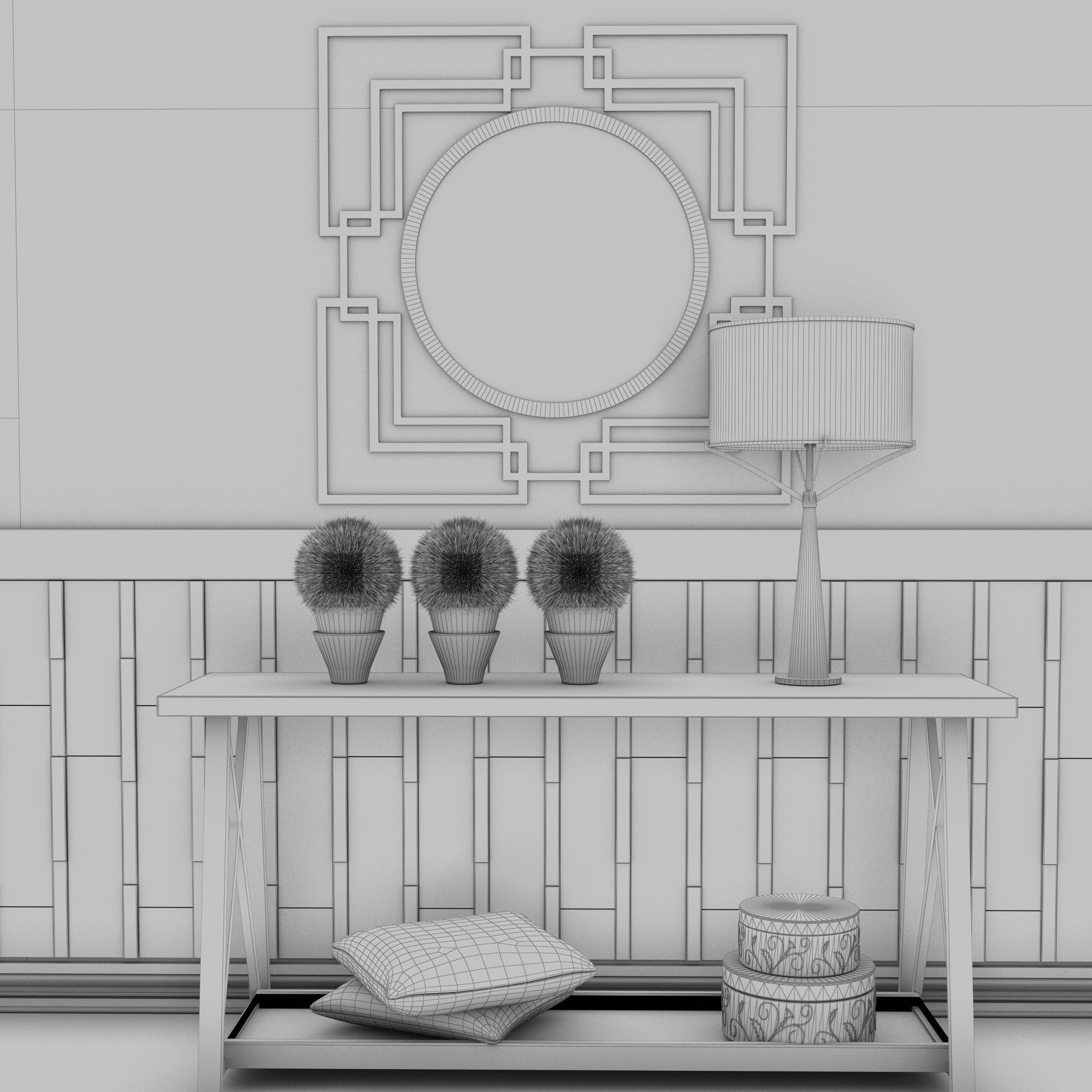 Living Room Wood Mirror Table Glass Metal Artdeco Set 3D model_10