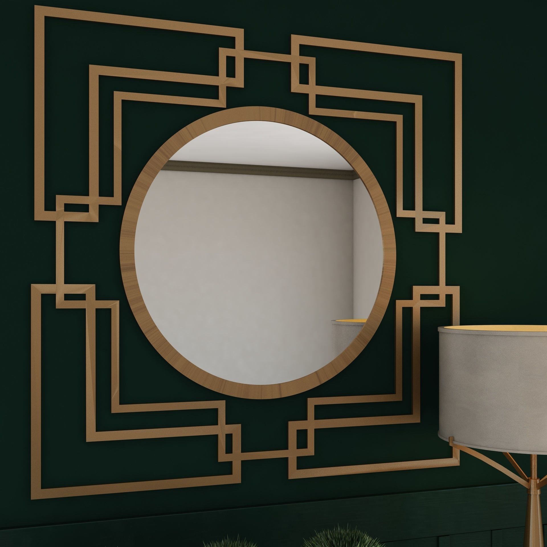 Living Room Wood Mirror Table Glass Metal Artdeco Set 3D model_4