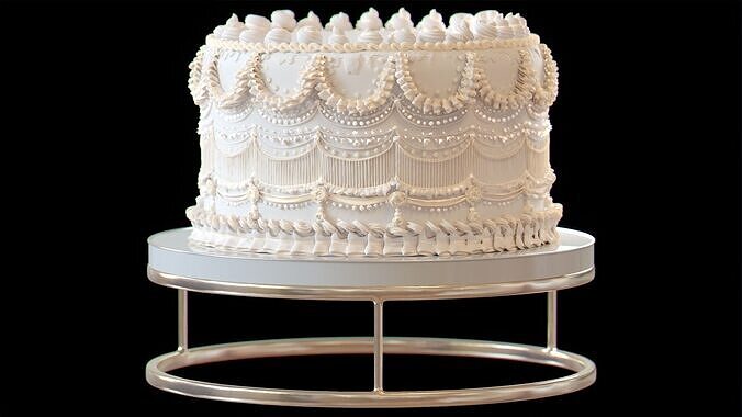 Modular Royal White Wedding Cream Cake Pie 3D model 3