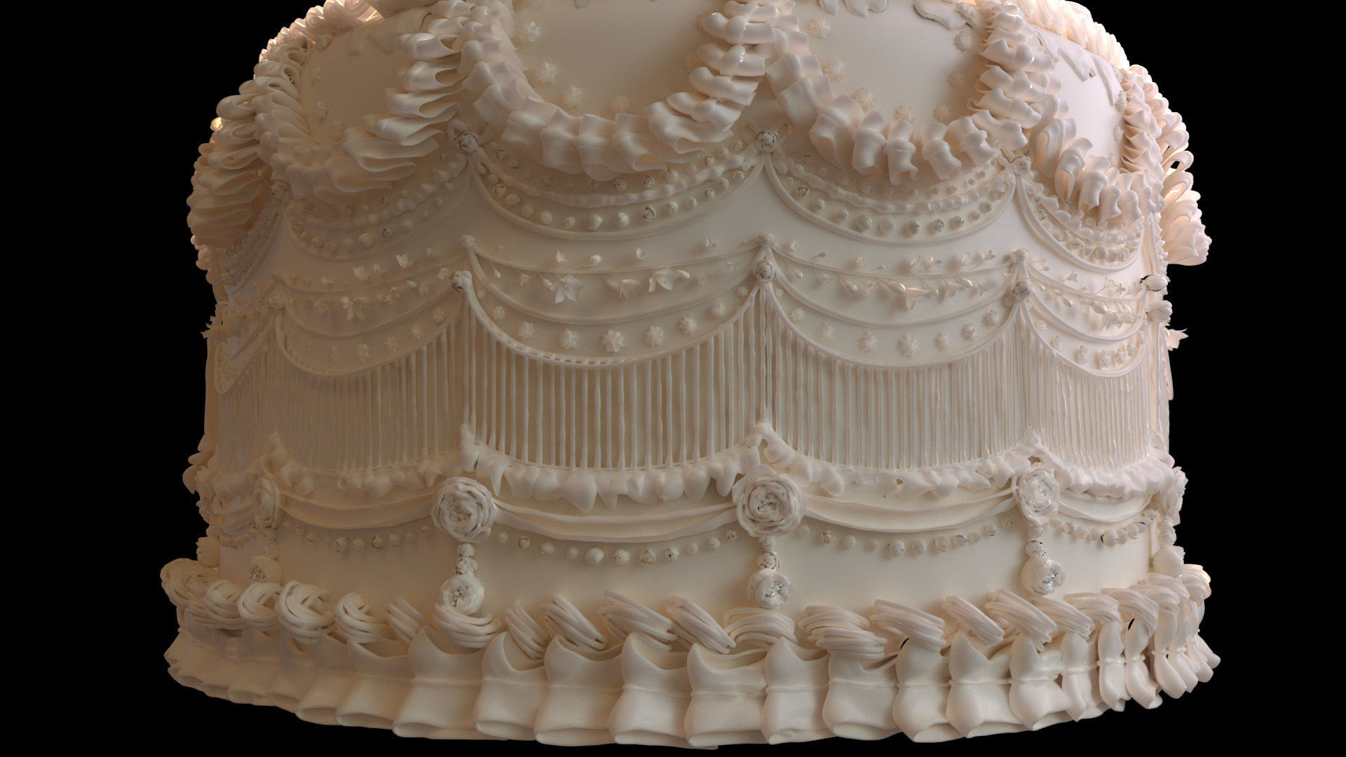 Royal White Wedding Cream Cake Pie 3D model_7