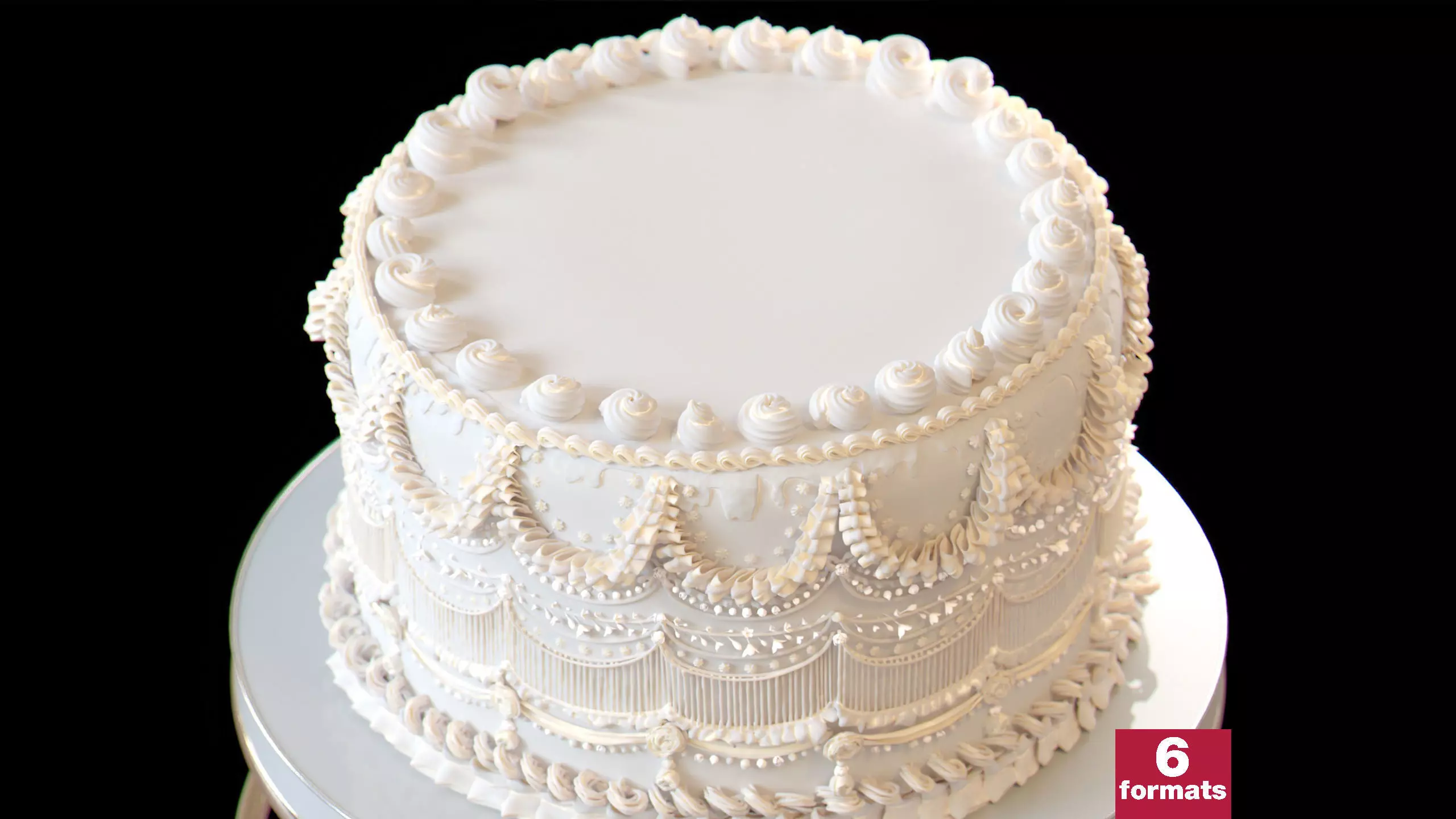 Royal White Wedding Cream Cake Pie 3D model_0