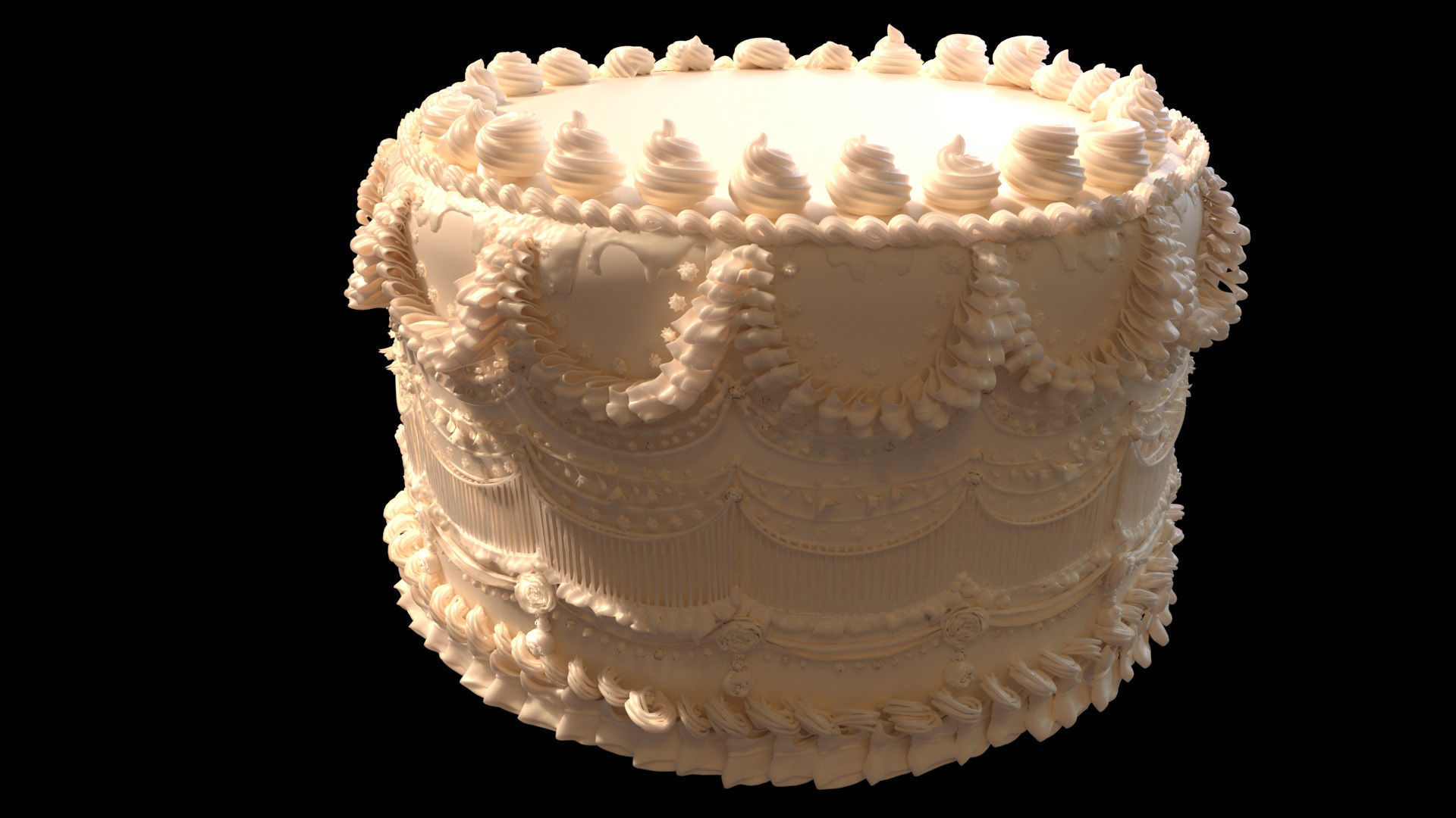 Royal White Wedding Cream Cake Pie 3D model_10
