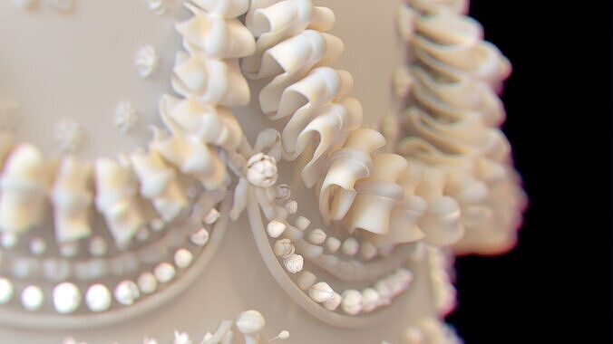 Modular Royal White Wedding Cream Cake Pie 3D model 4