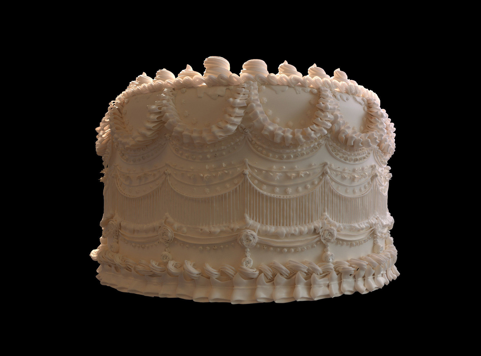 Royal White Wedding Cream Cake Pie 3D model_6