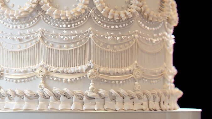 Modular Royal White Wedding Cream Cake Pie 3D model 5