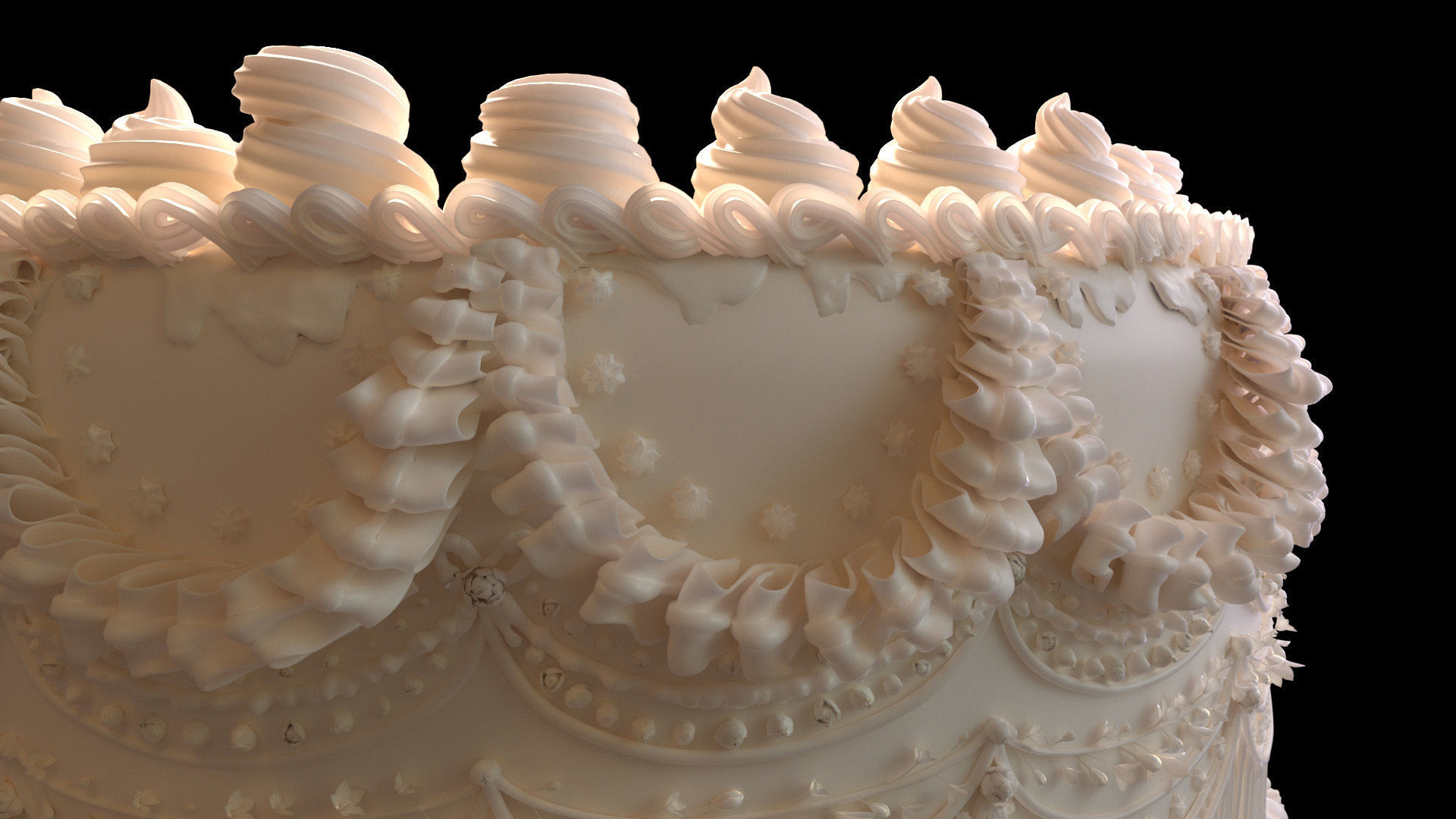 Royal White Wedding Cream Cake Pie 3D model_8