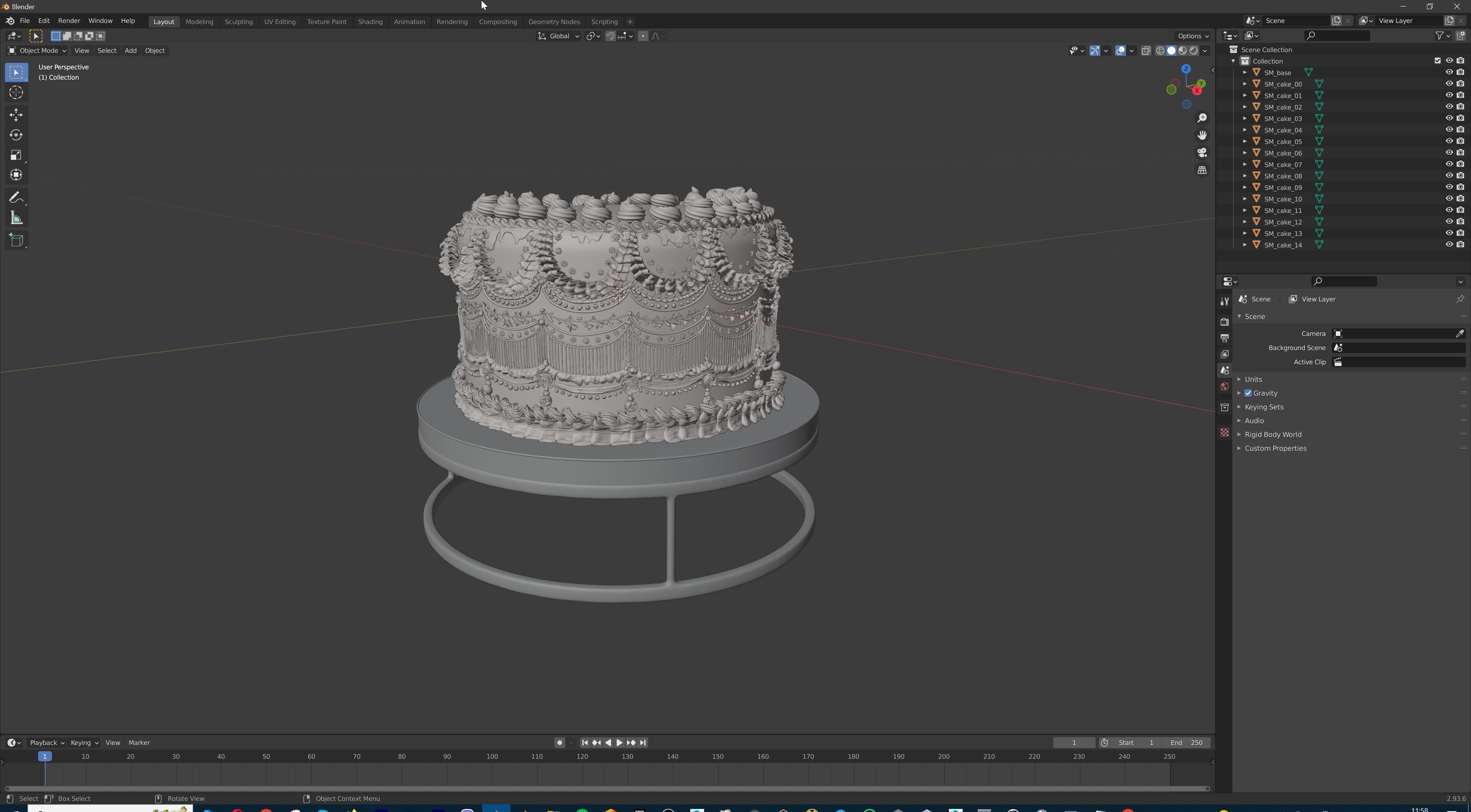 Royal White Wedding Cream Cake Pie 3D model_34