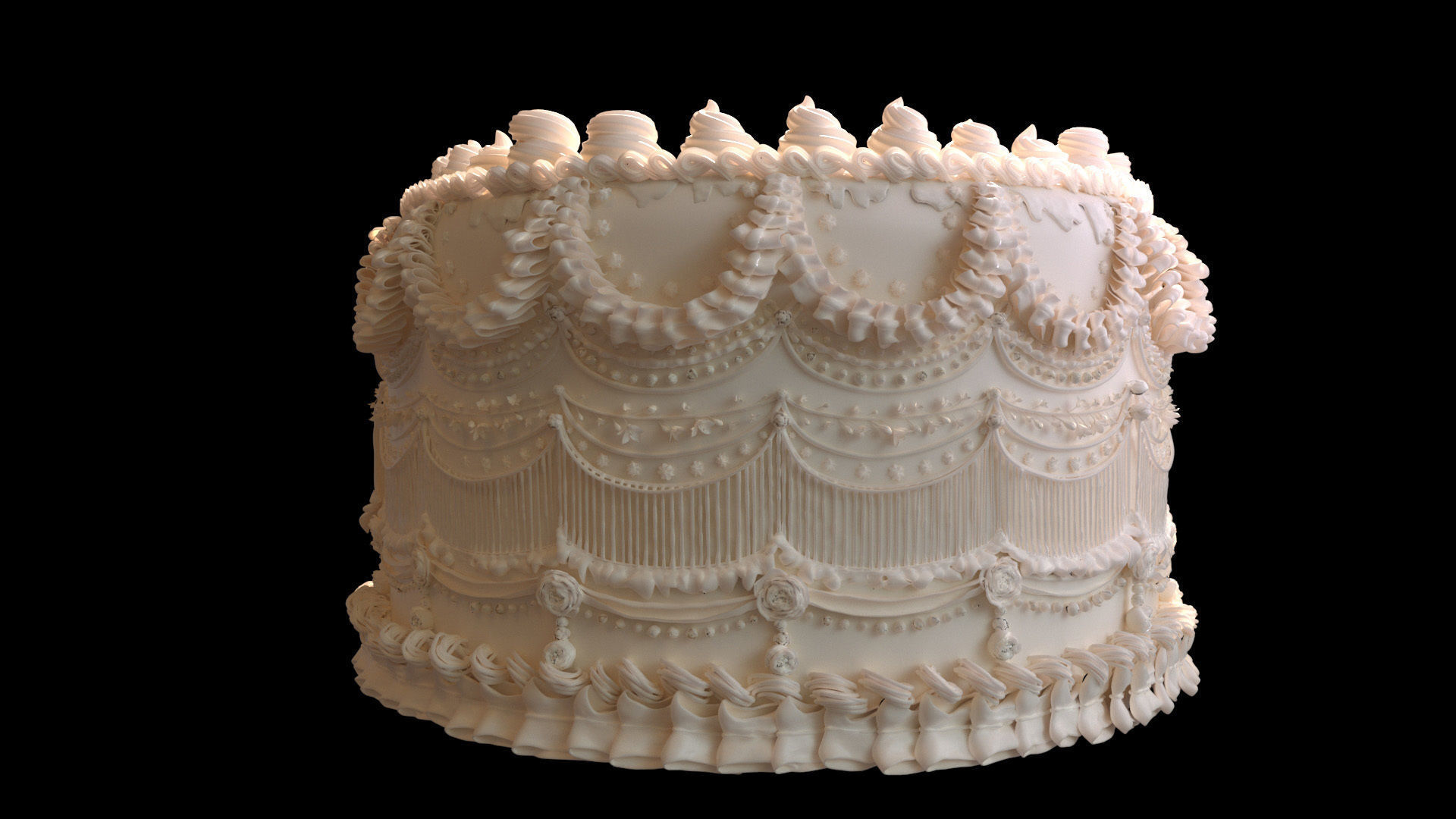 Royal White Wedding Cream Cake Pie 3D model_9