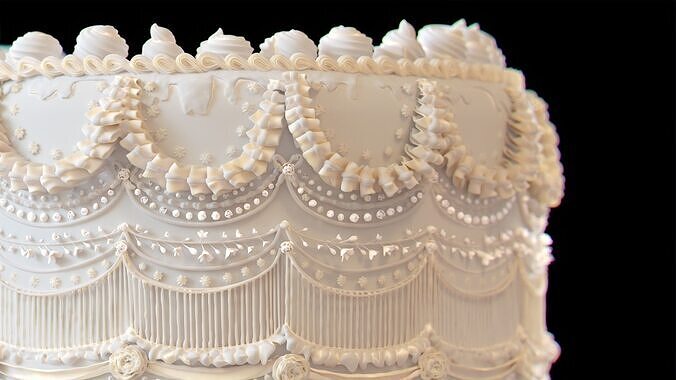 Modular Royal White Wedding Cream Cake Pie 3D model 2