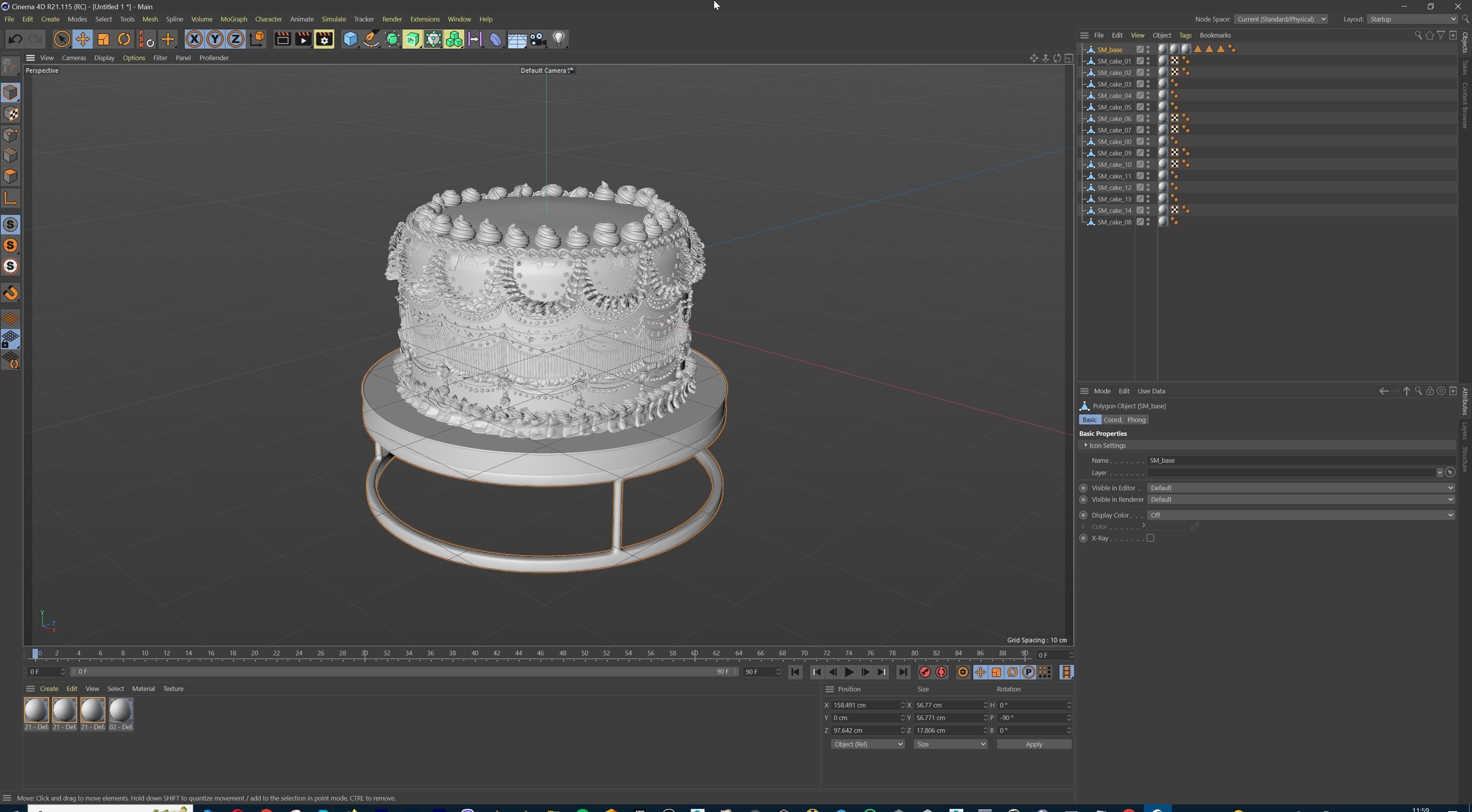 Royal White Wedding Cream Cake Pie 3D model_35