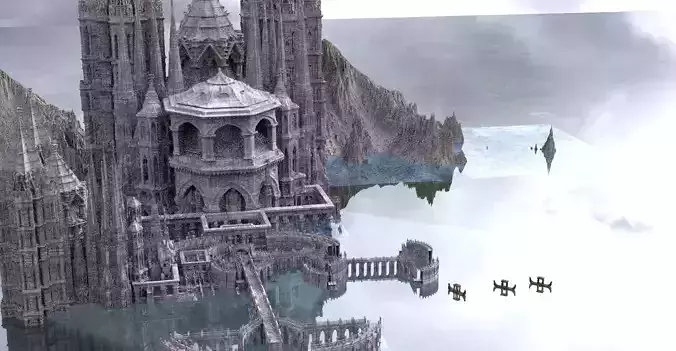 Ancient Civilization Grand Ruins with Boats Kitbash
