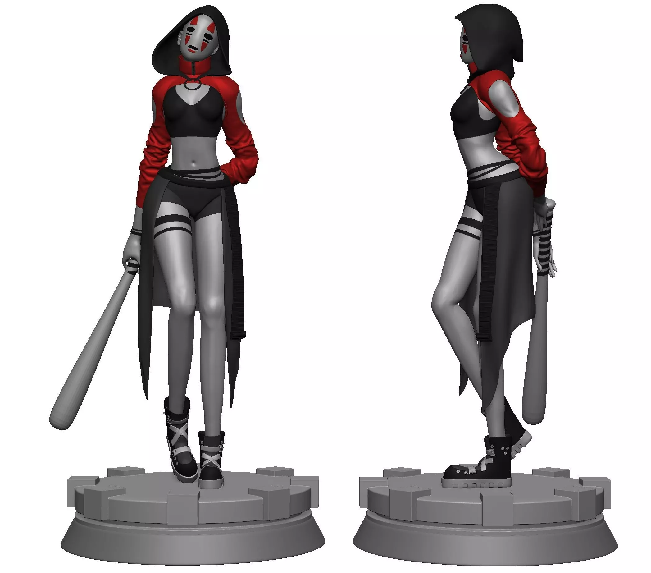 Faceless two statues of woman holding bat 3D print model