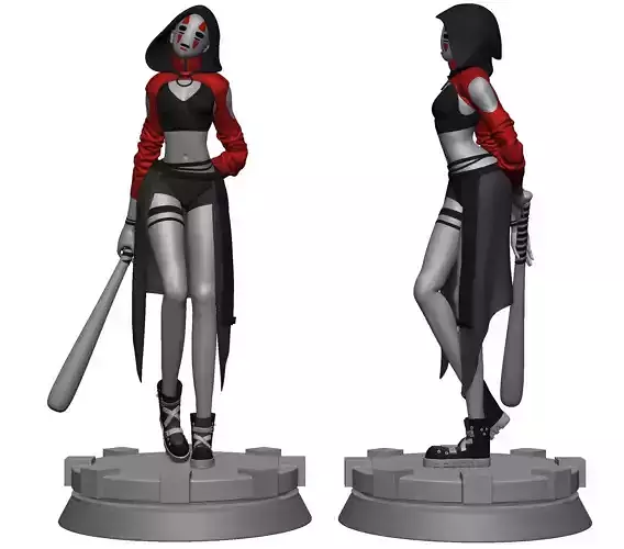 Faceless two statues of woman holding bat