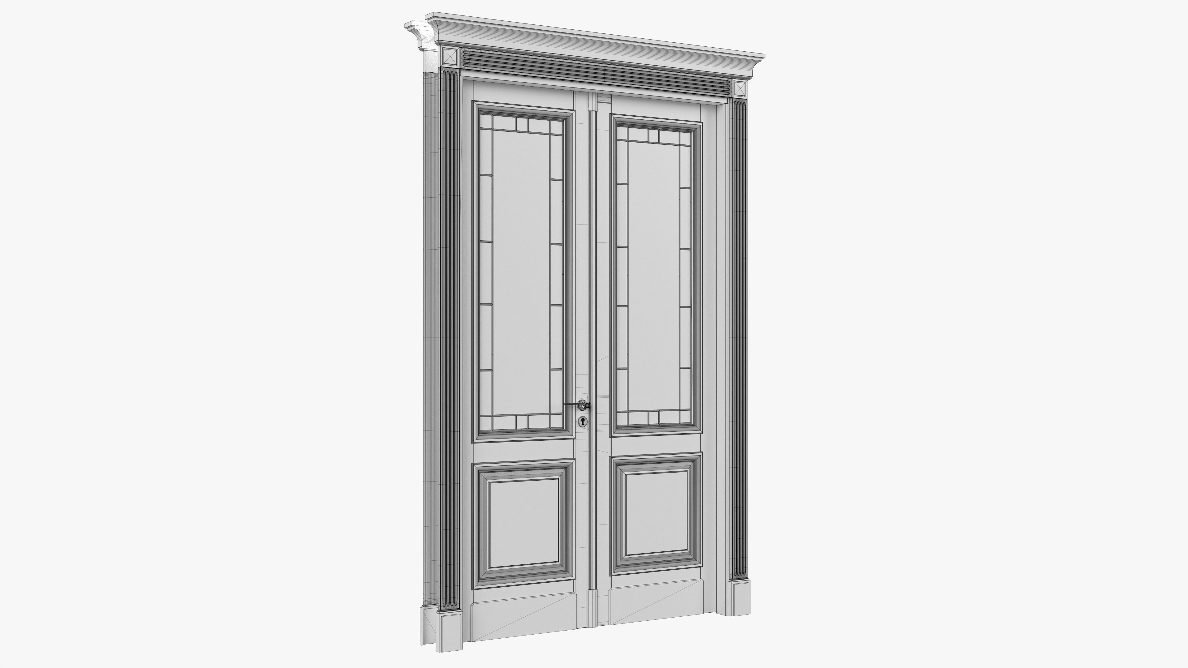 Door classic with glass double 01 3D model_7