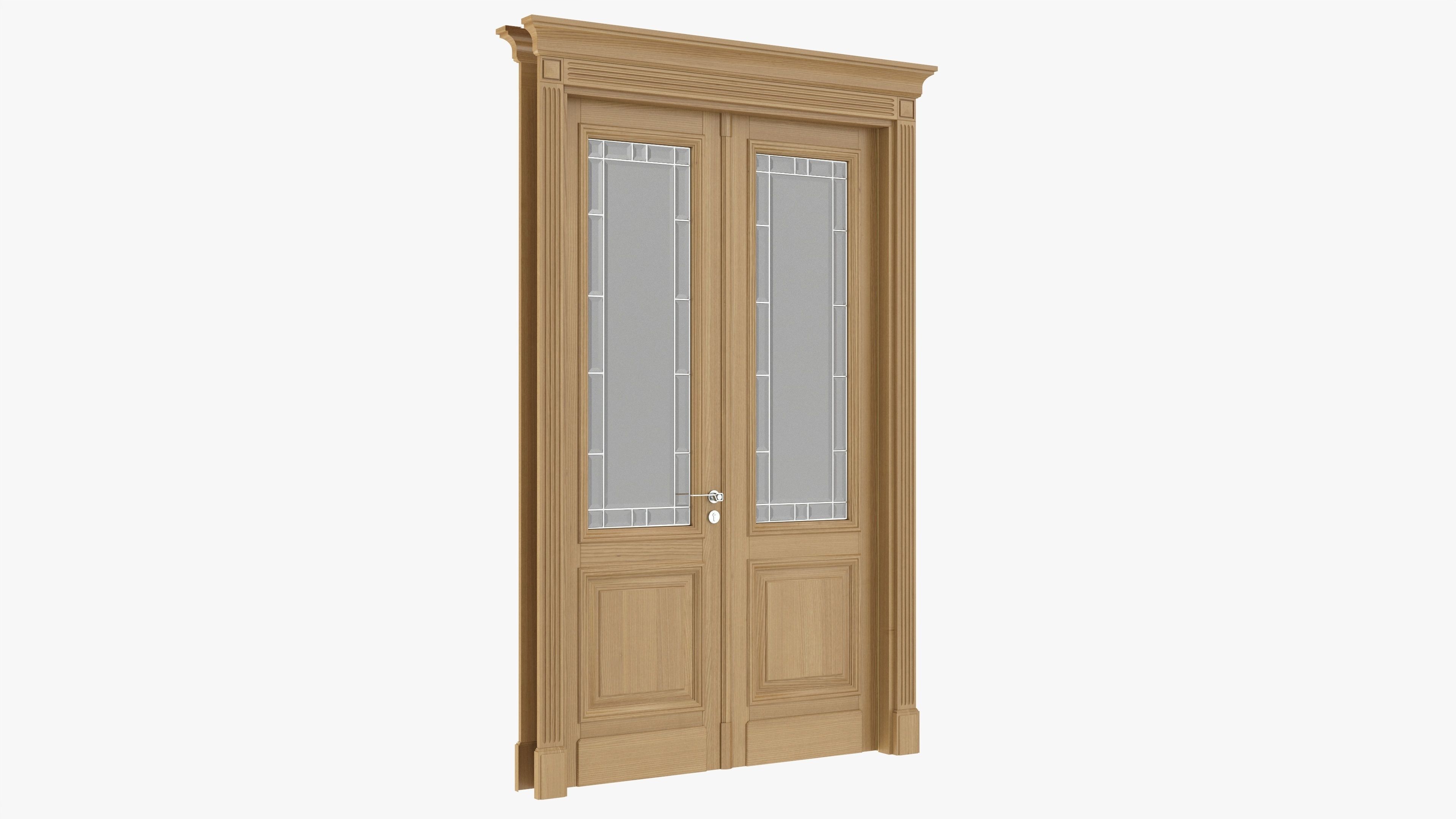 Door classic with glass double 01 3D model_2