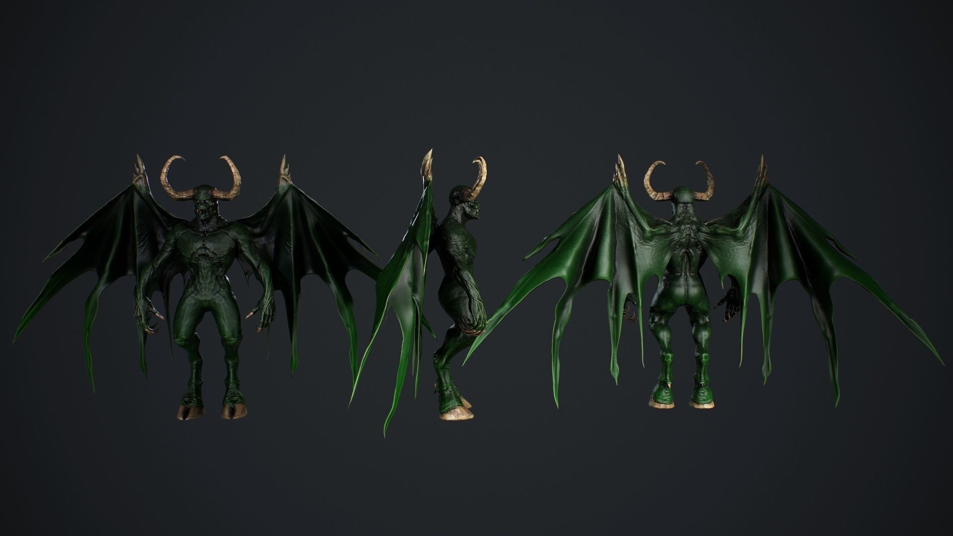 Demon with horns and wings Low-poly 3D model_10