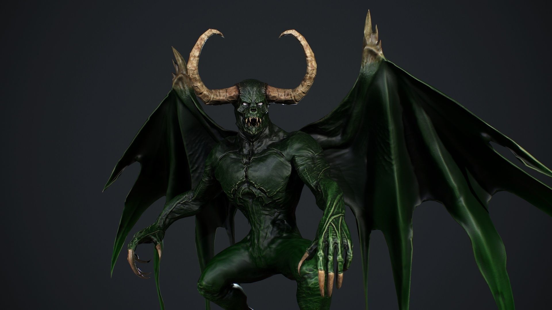 Demon with horns and wings Low-poly 3D model_25