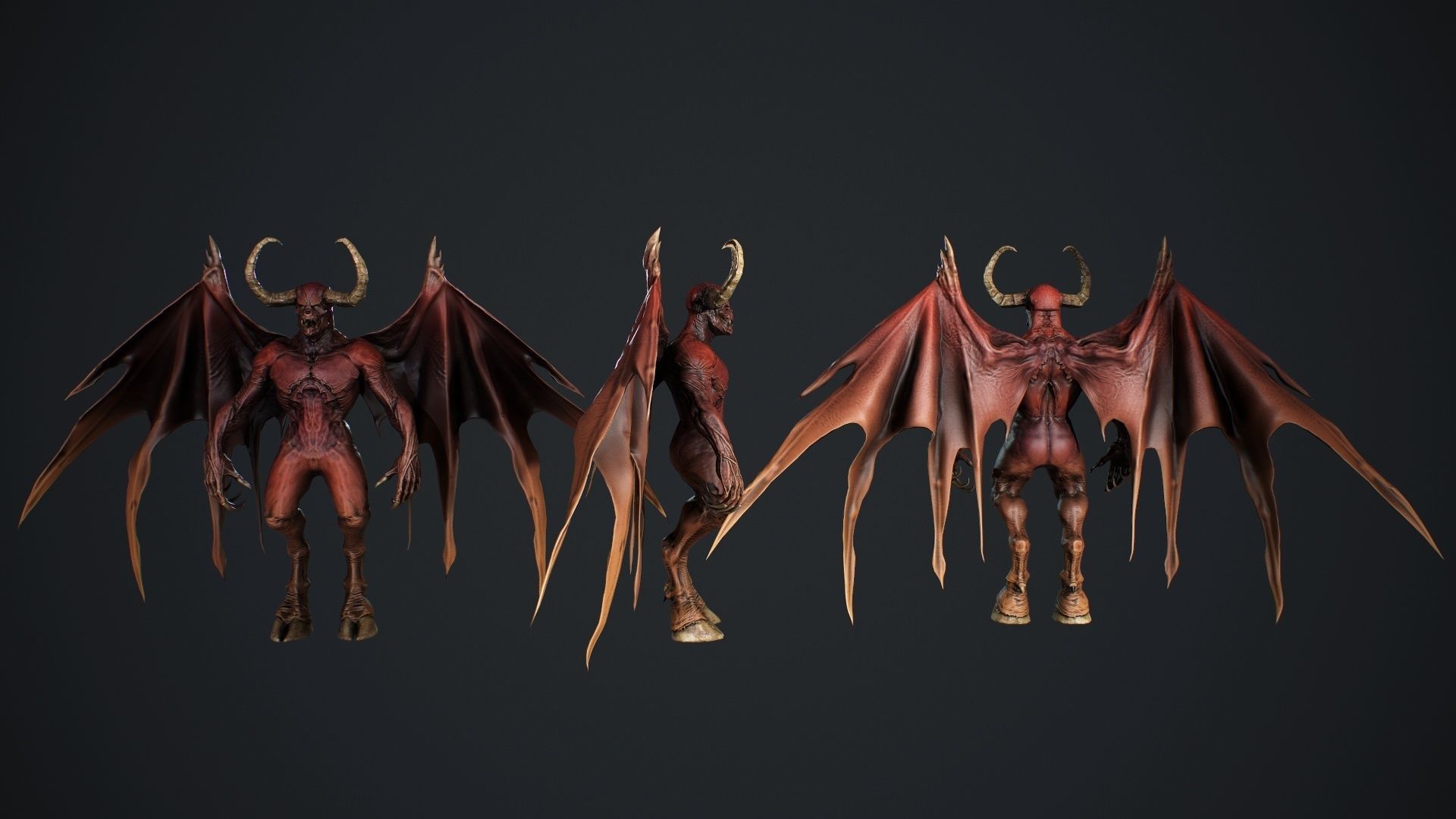 Demon with horns and wings Low-poly 3D model_8