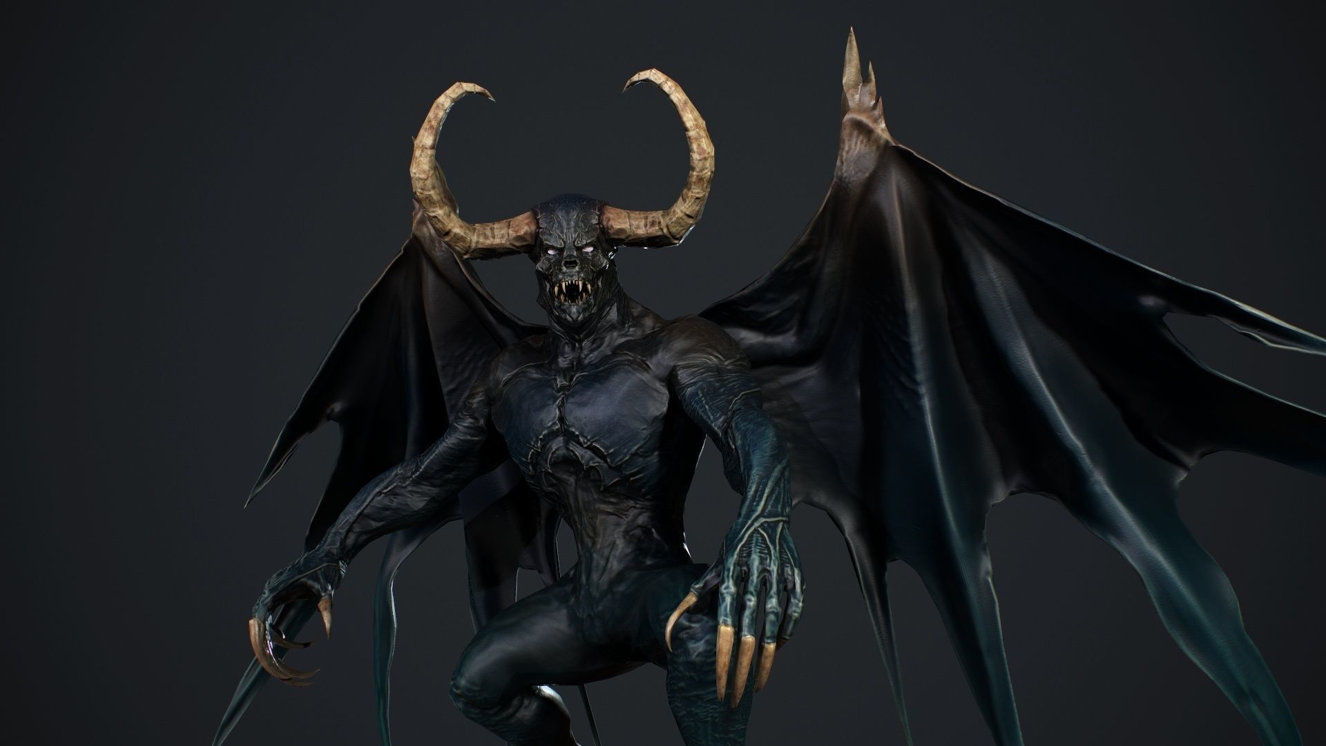 Demon with horns and wings Low-poly 3D model_28