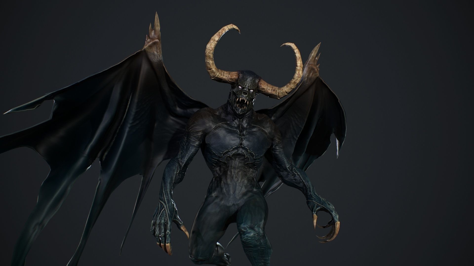 Demon with horns and wings Low-poly 3D model_30