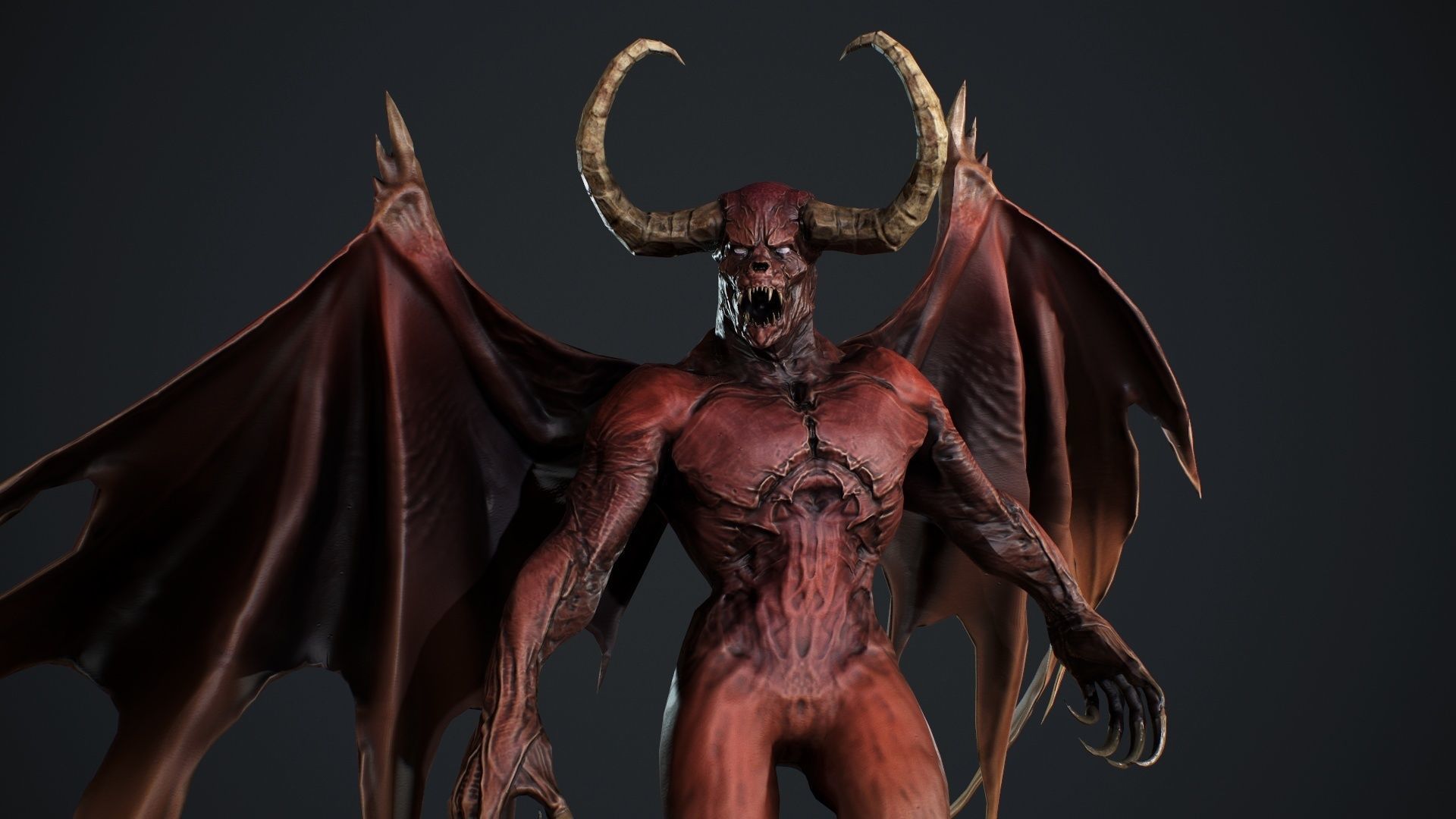 Demon with horns and wings Low-poly 3D model_16