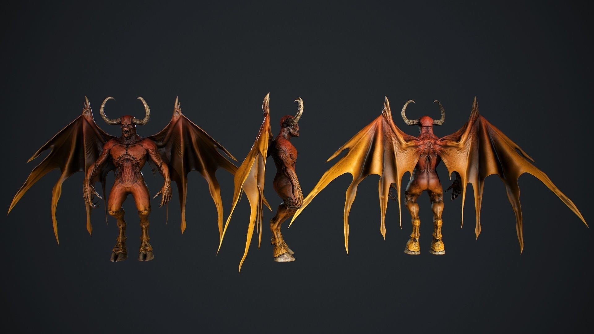 Demon with horns and wings Low-poly 3D model_9