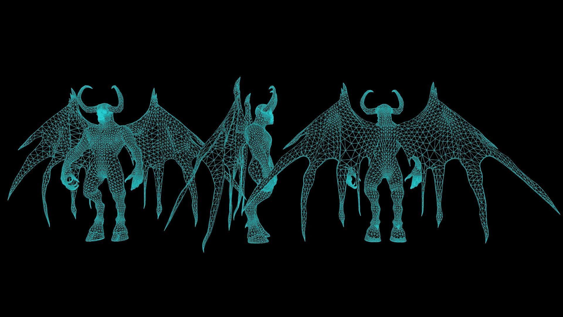 Demon with horns and wings Low-poly 3D model_12