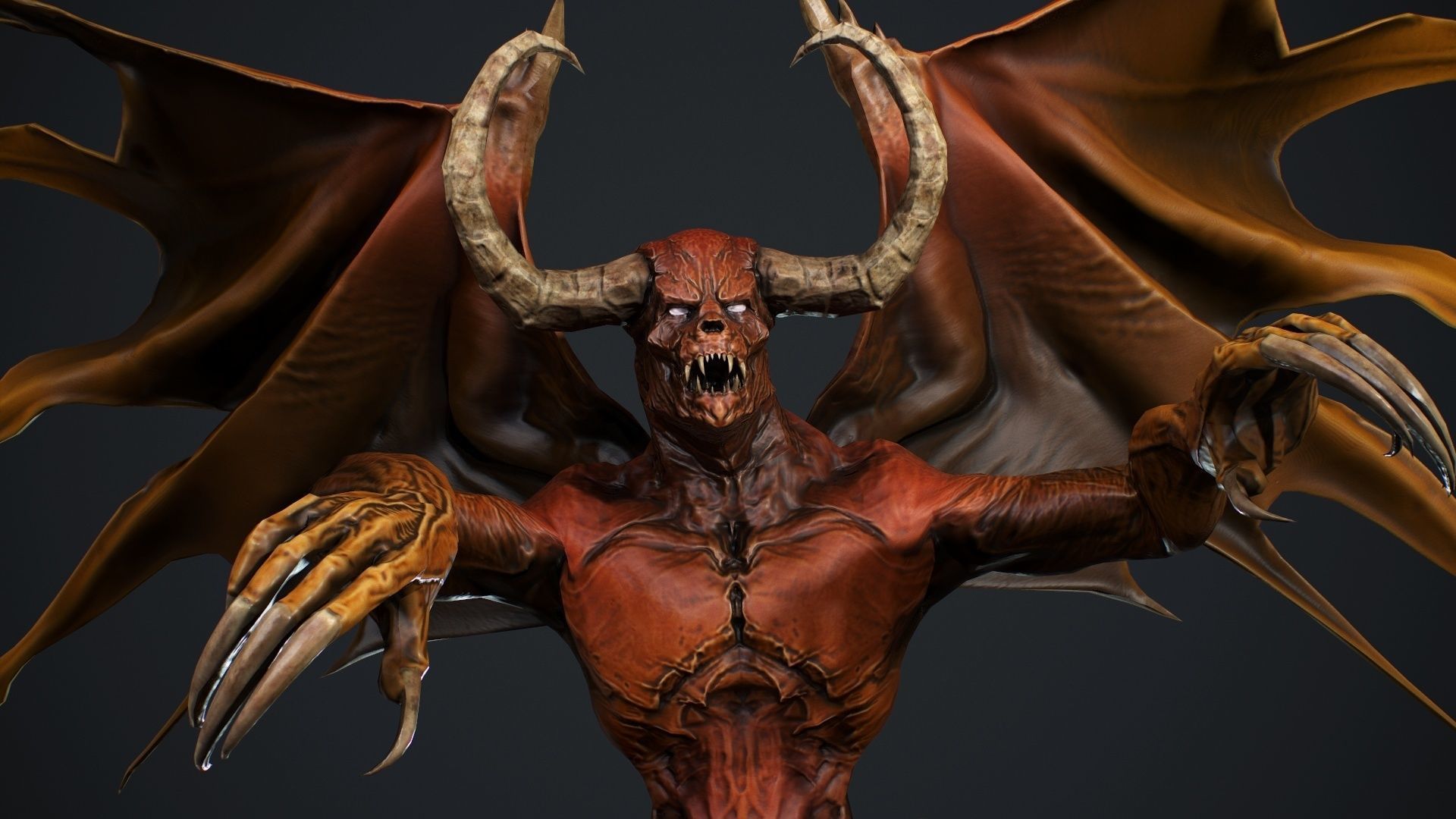 Demon with horns and wings Low-poly 3D model_18