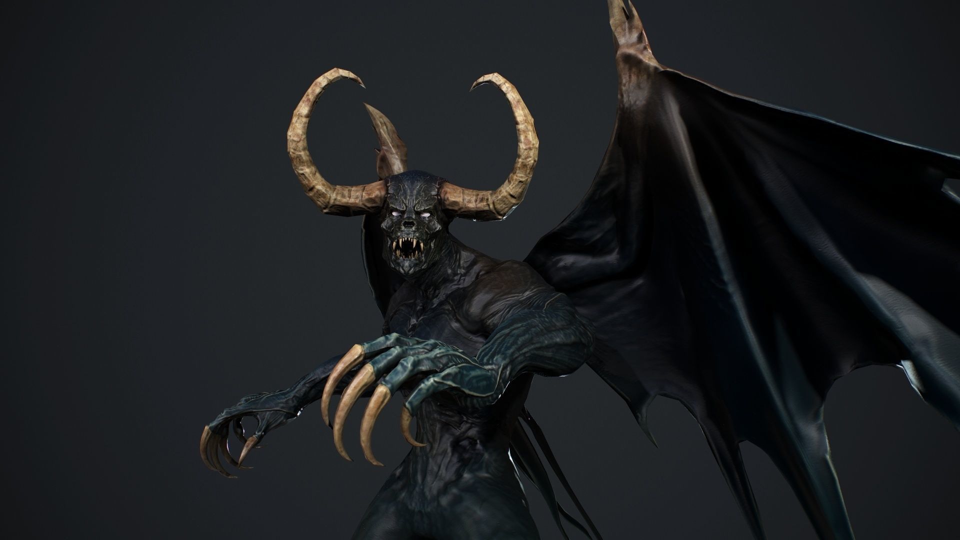 Demon with horns and wings Low-poly 3D model_29