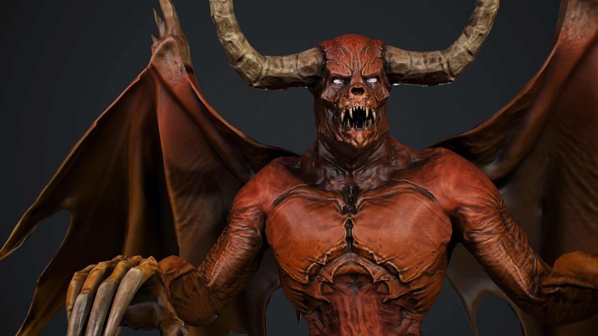 Demon with horns and wings Low-poly 3D model_17