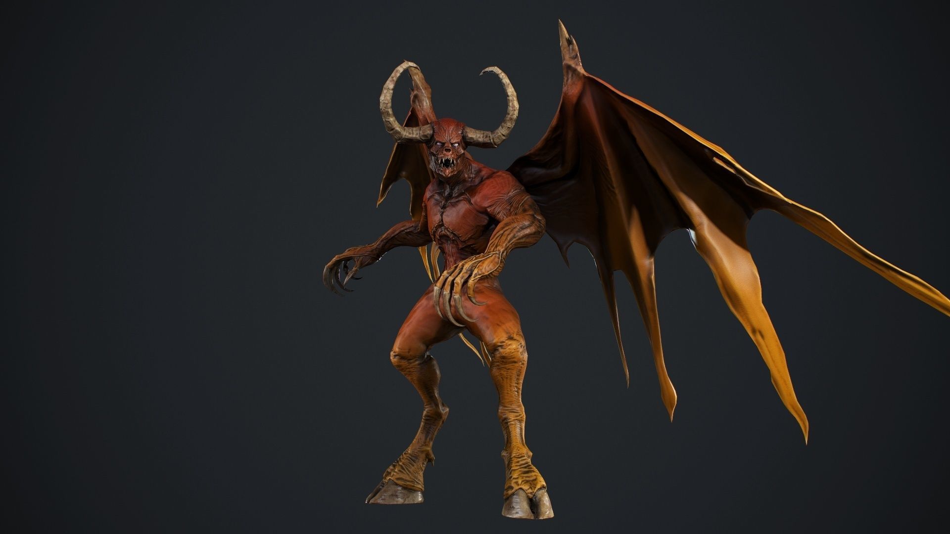 Demon with horns and wings Low-poly 3D model_21