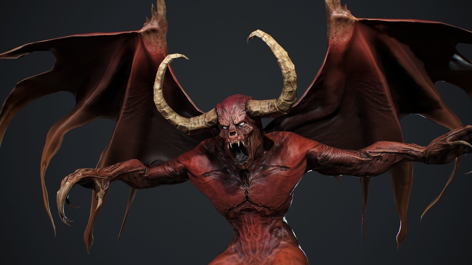 Demon with horns and wings Low-poly 3D model_15