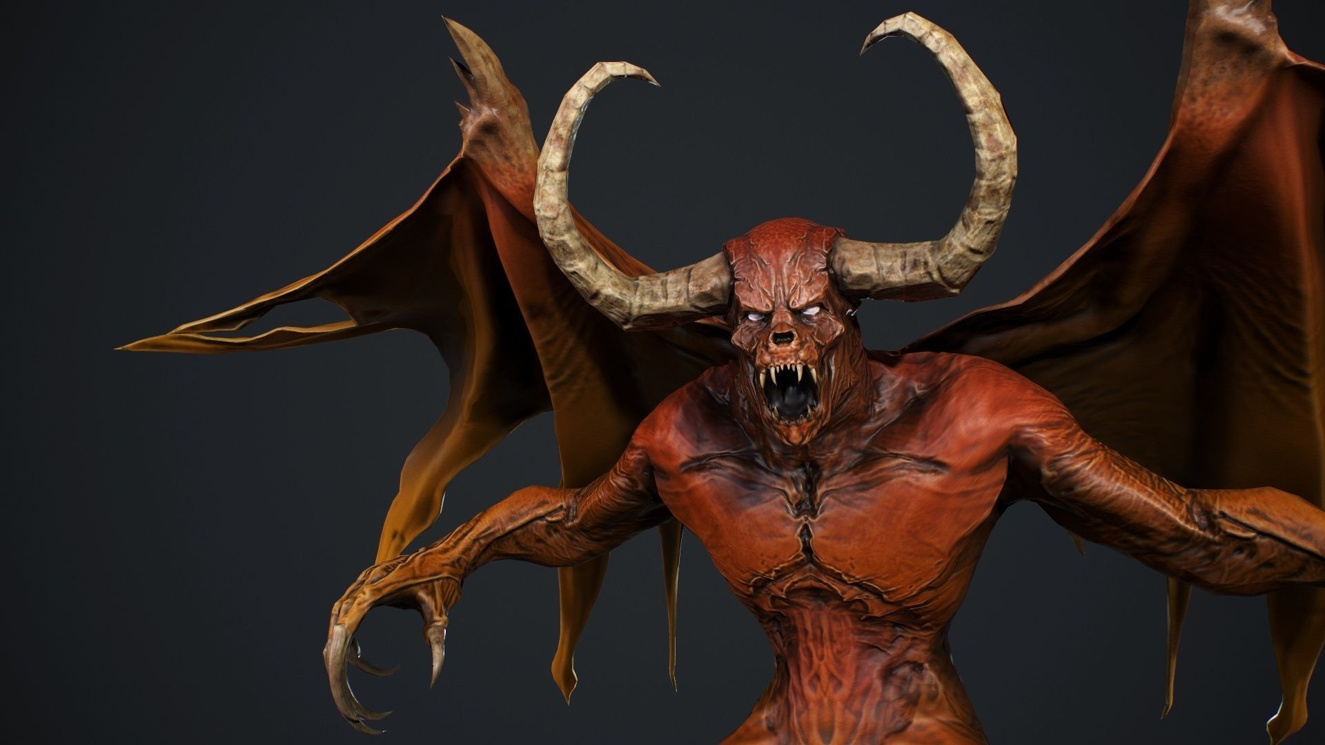 Demon with horns and wings Low-poly 3D model_20