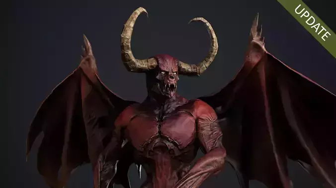 Demon with horns and wings Low-poly 3D model